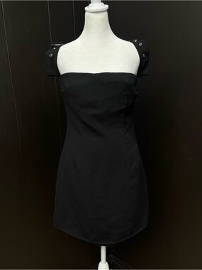 Forever 21 Black Square-Neck Mini Dress with Grommet-Trim Straps